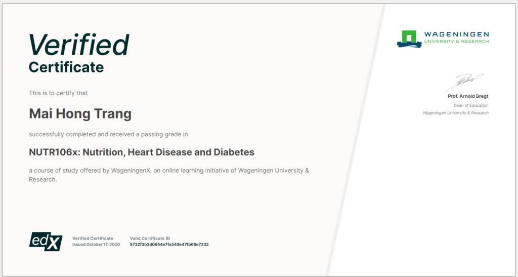 Chứng chỉ về dinh dưỡng, bệnh tim mạch, và bệnh đái tháo đường